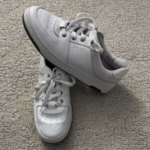 Sperry Top-Sider White Leather Sneakers Size 8 Preppy Casual